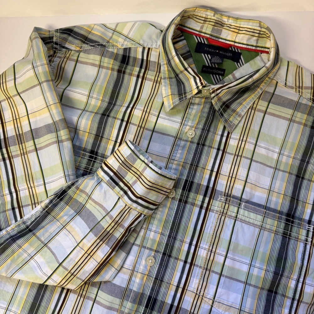 Tommy Hilfiger Mens‎ Plaid Stripe Long Sleeve Shirt - Size L